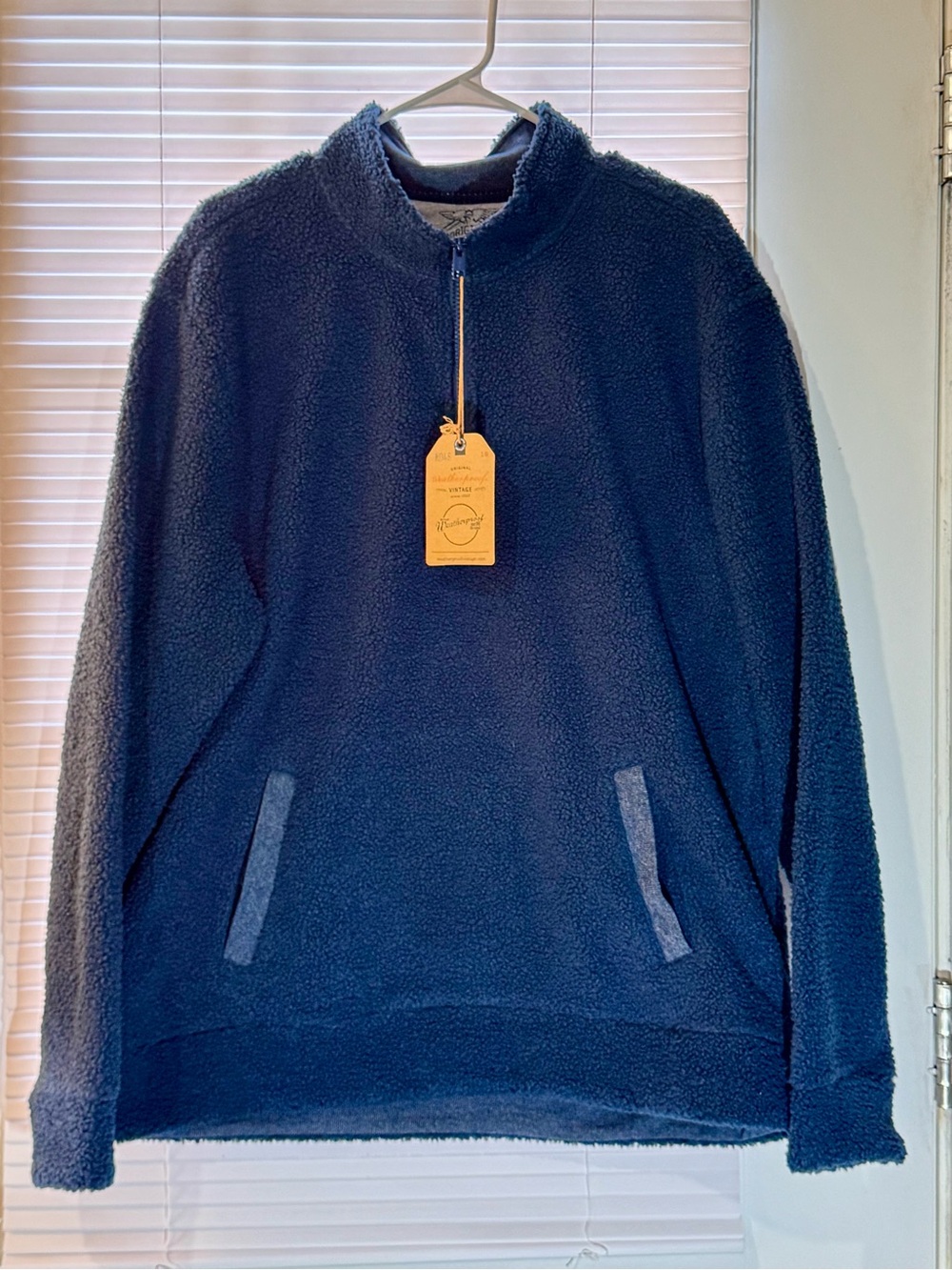 NWT Weatherproof Vintage Teddy Sherpa Quarter Zip Pullover Navy Blue XL